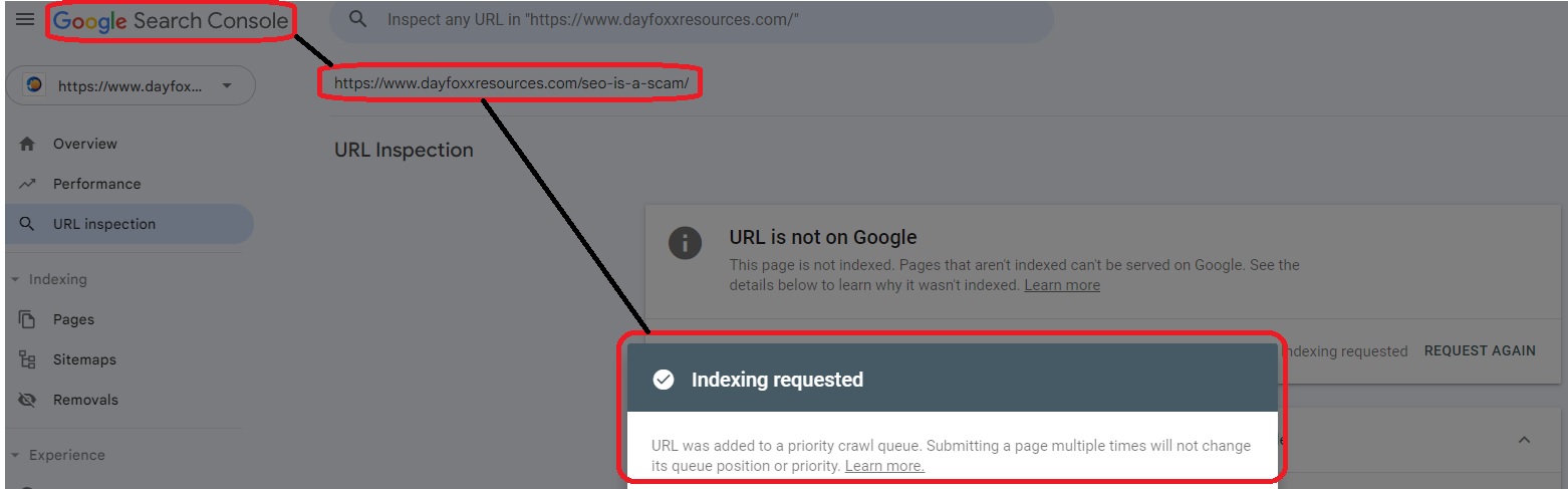 Google Console - Request to Add URL For Indexing